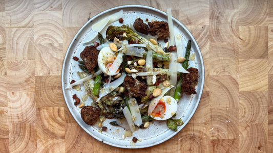 Charred Baby Gem, Roasted Asparagus & Bacon Salad with Dorset Dressing