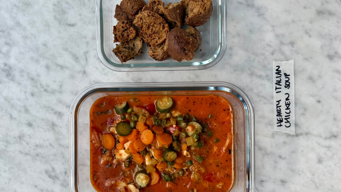 Italian Chicken Soup with Parmesan & Low Carb Croutons