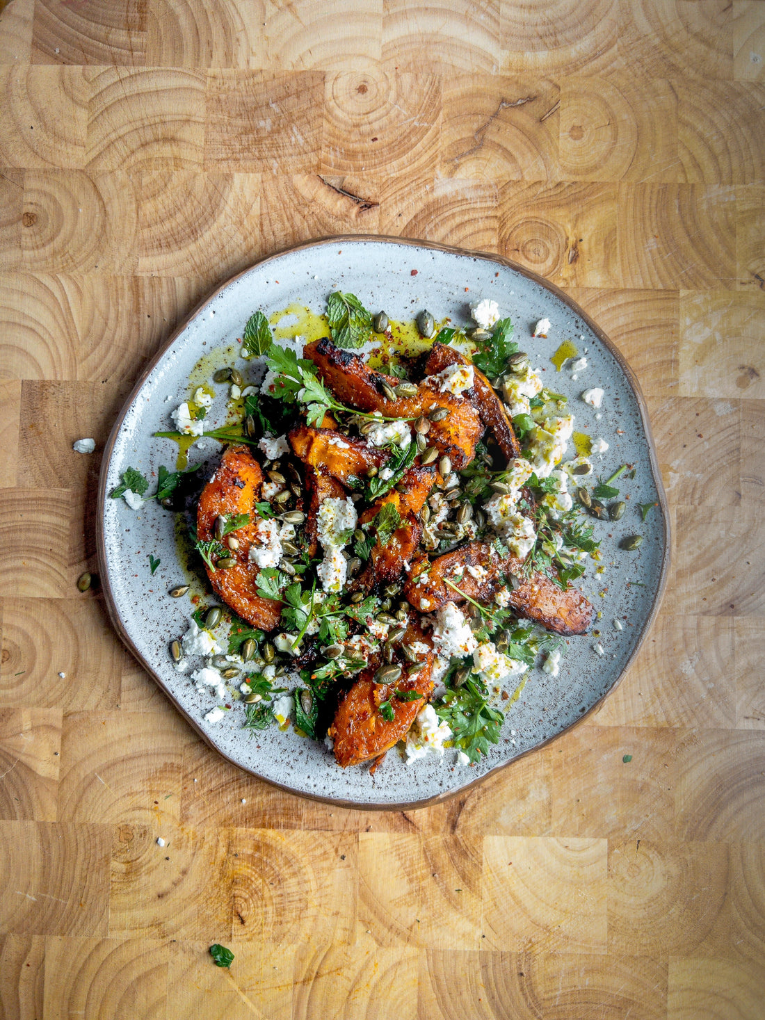 Roasted Pumpkin Salad with Feta & Toasted Seeds