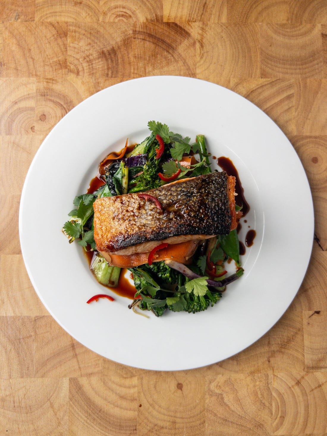 Crispy-Skinned Wild Salmon with Stir-Fried Veggies