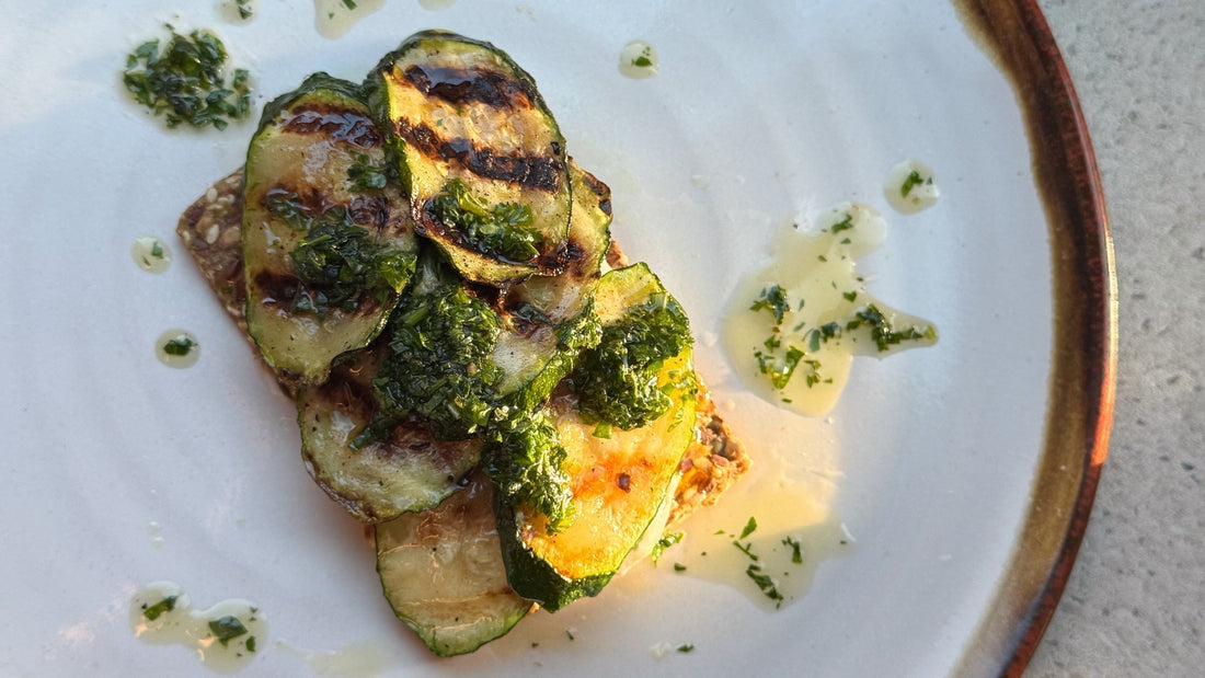 Grilled Courgette, Lemon Ricotta & Parsley topped Norwegian Crispbreads