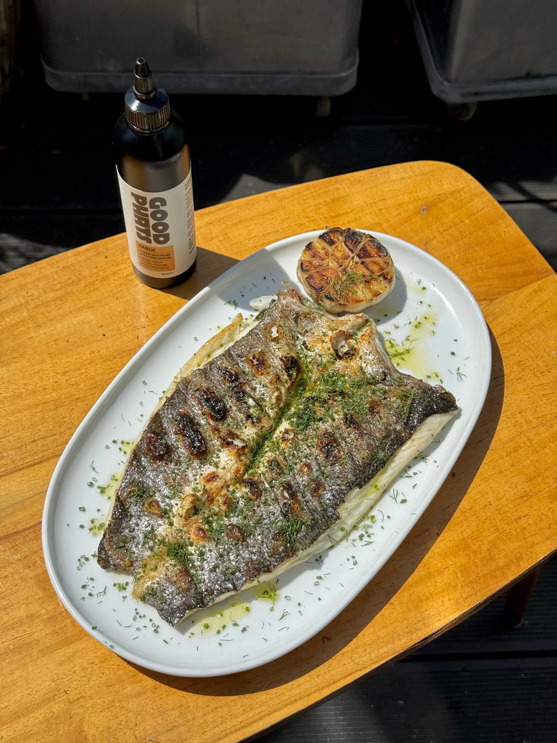 BBQ Butterflied Sea Bass with Garlic Oil