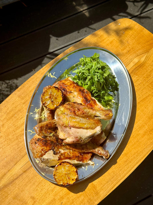 BBQ Spatchcock Chicken with Charred Lemon