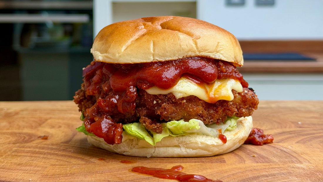 Fried Chicken Burger with Bacon Ketchup Jam