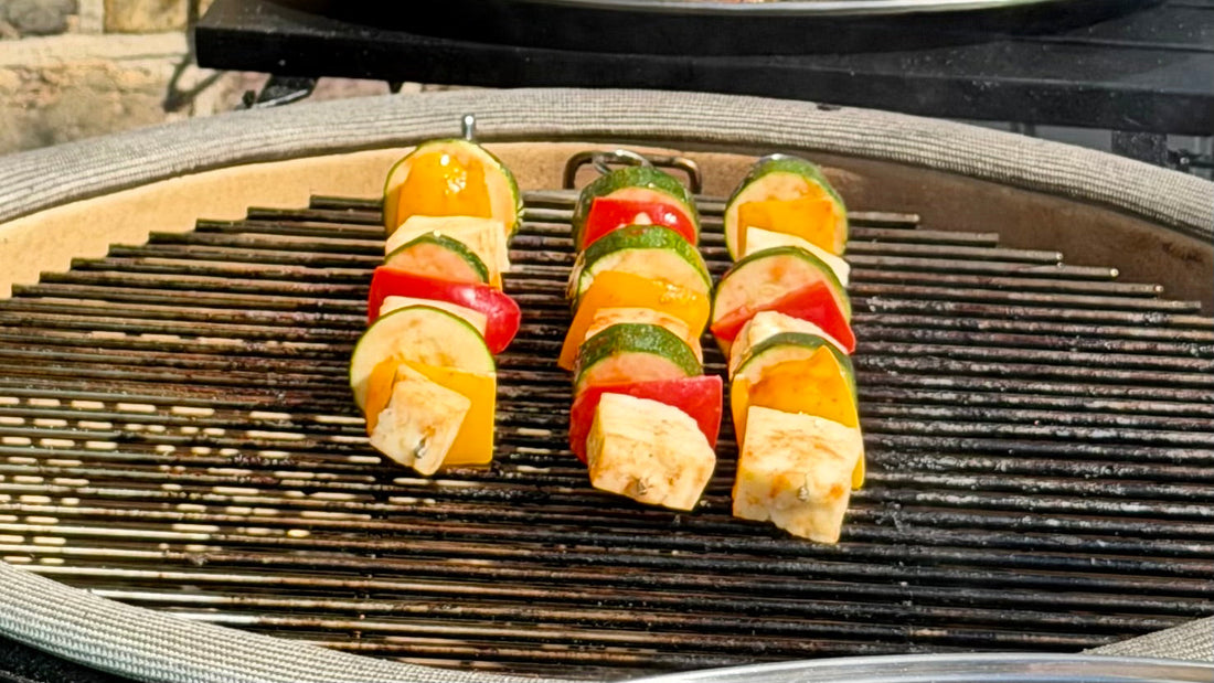 BBQ Halloumi & Vegetable Skewers with Sriracha Glaze