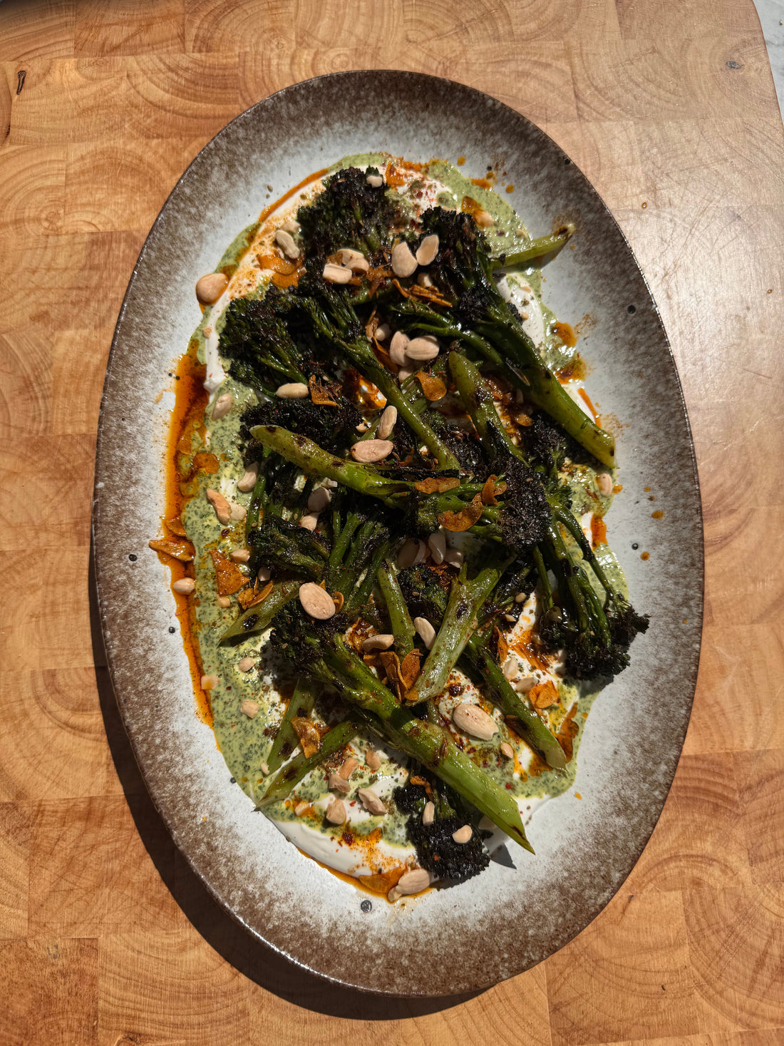 Charred Tenderstem with Green Tahini & Aleppo Chilli Oil