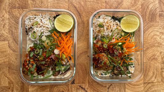 Sriracha Chicken Meatballs with Thai Broth and Konjac Noodles - Meal Prep