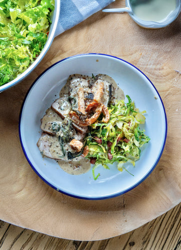 Pork Chops with Creamy Sauce & Leftover Sprouts